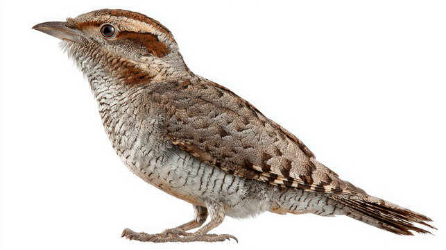 wryneck woodpecker with cryptic plumage on white background