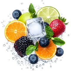 Refreshing Fruit Medley with Ice and Water Splashes
