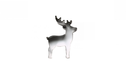 Silver reindeer cookie cutter for holiday baking on transparent background