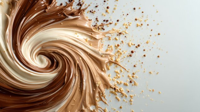 An enticing swirl of chocolate and cream, blending together in an abstract form, evoking indulgent thoughts and artistic inspiration in a visually captivating manner.