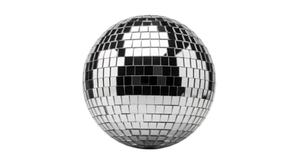 Silver Disco Ball, Covered in Small Reflective Mirror Tiles, isolated on white or transparent background. PNG
