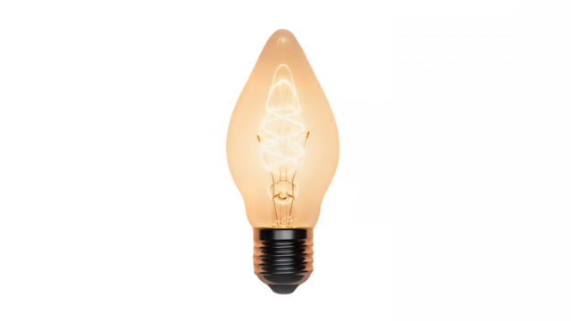 Glowing vintage light bulb illuminates a with warm soft light on transparent background