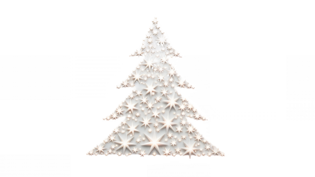 Elegant christmas tree made of stars for holiday designs on transparent background