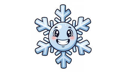 Fototapeta premium Happy cartoon snowflake character with a cheerful smile on transparent background