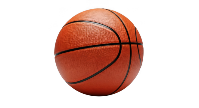 Orange pebbled basketball with black lines, isolated. sport