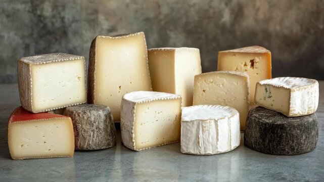 Variety of cheddar and gouda cheeses