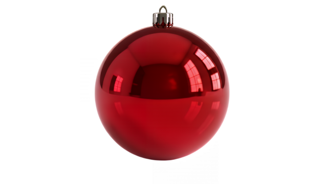 Shiny red christmas ornament with silver cap on transparent background