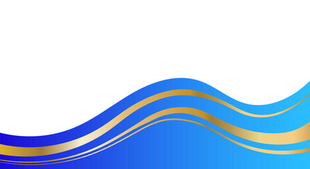 Luxury blue and gold curved border, elegant footer frame isolated on white background