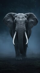 Fototapeta premium Majestic African Elephant Standing in Misty Forest with Large Tusks savanna elephant loxodonta africana