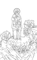 Saints Cyril (name english). Greek coloring page in Byzantine style