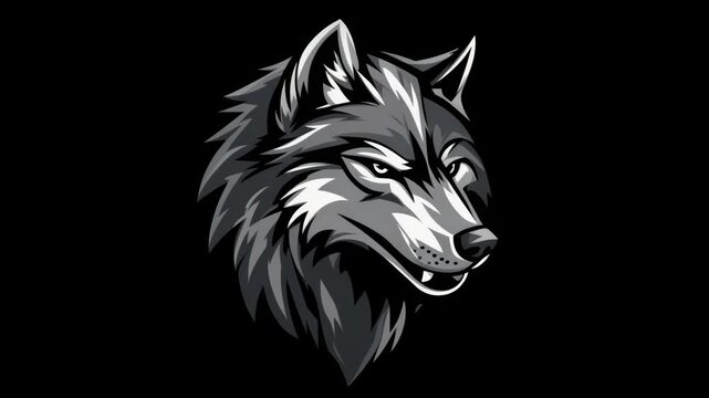 Black and white vector graphic of a wolf head with sharp teeth.