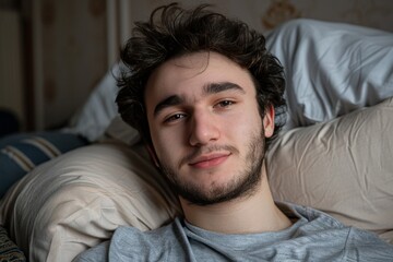 Obraz premium portrait of a man with gentle smile, short hair, wearing neutral shirt.