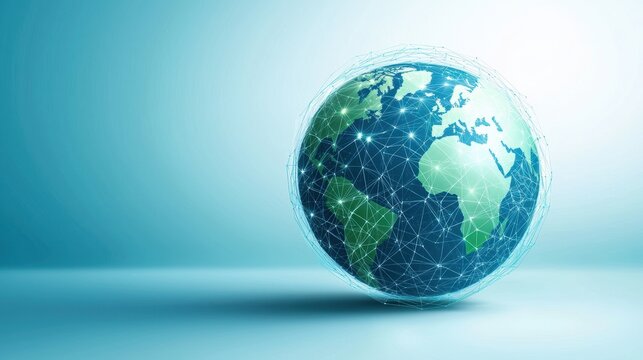 Technology and Data Visualization Rotating globe with digital grids and data overlays, space background, visualizing global technological interconnectedness - Powered by Adobe