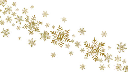 Luxury Gold Glitter Snowflakes Falling Vector Background, Sparkly Christmas and New Year Holiday Decoration, Elegant Winter Ice Crystal Design Element, Festive Golden Snow Border.
