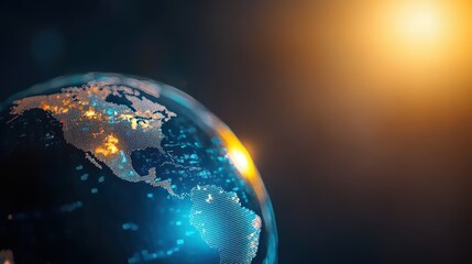 Globe Cybersecurity and Protection Globe with dynamic security visualizations and threat maps, dark background, representing real time global cybersecurity monitoring