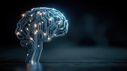 Illustration of AI brain circuit glowing, futuristic digital intelligence theme, clean minimal vector background.