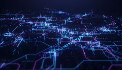 Fototapeta premium Futuristic AI network background with glowing digital connections. Ideal for technology branding, cybersecurity, presentations, and UI design.