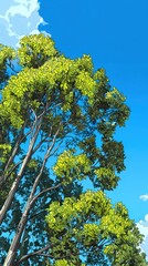 Fototapeta premium Digitally Illustrated Upward View of Tree Canopy and Blue Sky with Clouds