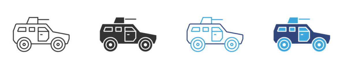 Armored Vehicle icon set, Military Protection Transport, Security Patrol Car and Defense Operation concept icon, vector illustration. © Habiba Anika
