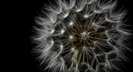 Obraz premium Dandelion Seed Head Close Up - A detailed close up of a dandelion seed head against a black background. The delicate structures are clearly visible