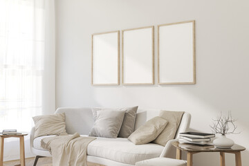 Tthree frame mockup. 3d render.