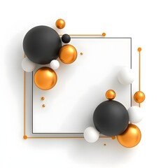 Modern 3D Abstract Frame with Gold, Black, and White Spheres
