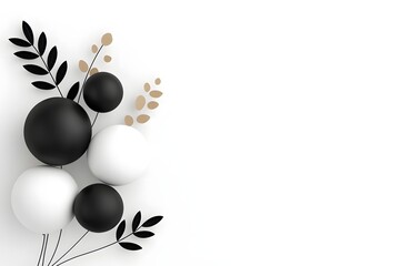 Elegant Monochrome Abstract Spheres and Foliage Pattern Banner