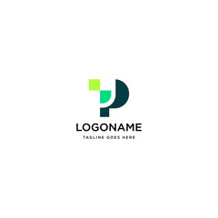 P Initial Letter Logo Design with Digital Pixels