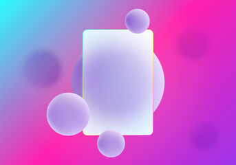 Vibrant glassmorphism style background with glass panel and purple spheres on bright neon gradient background.