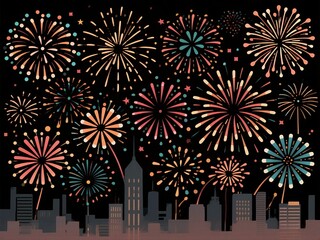 Fireworks in the city sky, New Year celebration