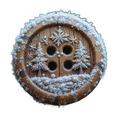 Snow Covered Wooden Button with Winter Snowflake Details