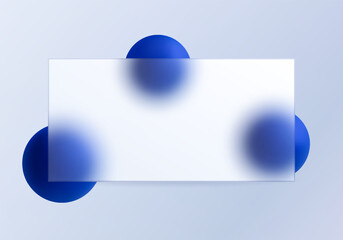 Glass morphism style panel with dark blue spheres on a clean light background.