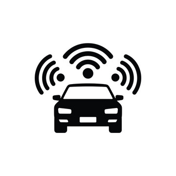 Connected car icon with wireless signal waves