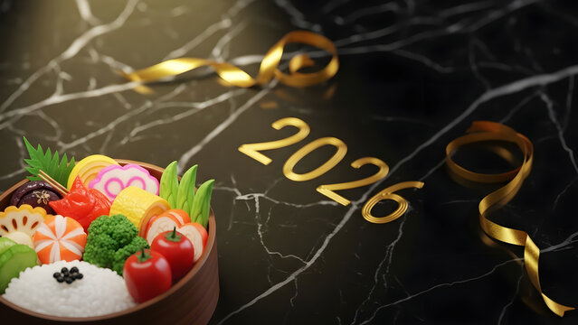 Luxury Black and Gold 2026 Typography on Marble Texture