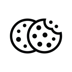 Simple line art icon of two chocolate chip cookies one partially eaten