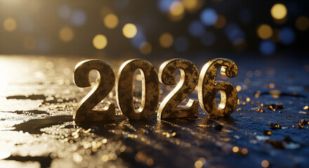 Year 2026 display on reflective surface