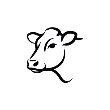 Simple hand drawn black and white cow head illustration