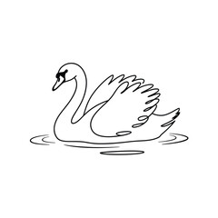 Elegant swan swimming gracefully on rippling water in a simple line drawing