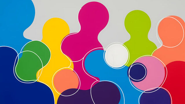 Diverse group of colorful abstract human figures in a crowd