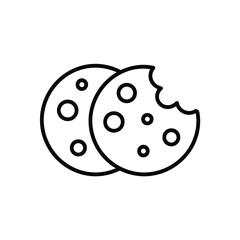 Simple line art icon of two chocolate chip cookies one partially eaten