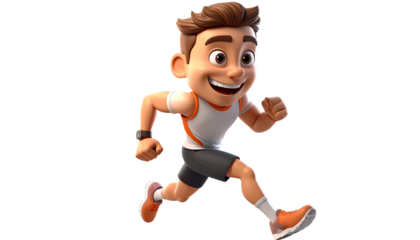 3d style cartoon sporty running man character in sport wear Transparent PNG isolated on transparent background 