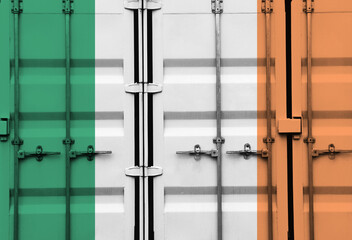 Shipping container with Ireland national flag overlay