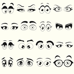 Cartoon vector illustration of a set of woman's brown eyes with fashion makeup and delicate eyelashes