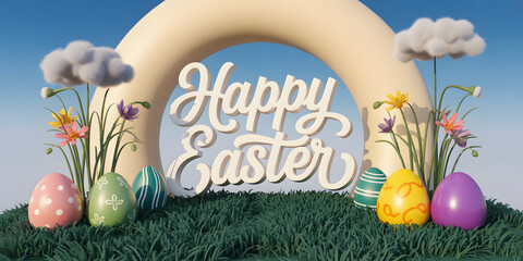 Whimsical easter celebration with painted eggs and floral arrangements