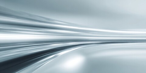 Abstract background features sweeping, luminous bands of silvery light receding into the distance