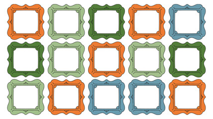 Groovy wave frame vector kit with ornamental wavy borders, bohemian style arches, suitable for summer designs, vintage holiday prints, and elegant poster decoration