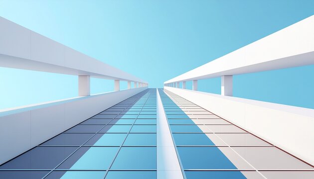 Modern glass building reaching for clear blue sky