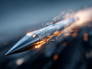 Sleek Metallic Object Flying with Glowing Trails in Futuristic Style