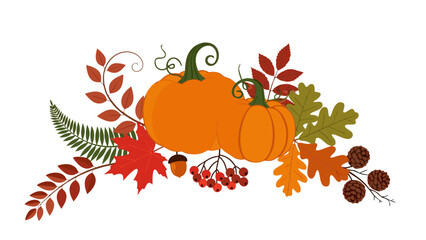 Festive Autumnal Still Life with Pumpkins, Acorns, and Foliage in Seasonal Hues