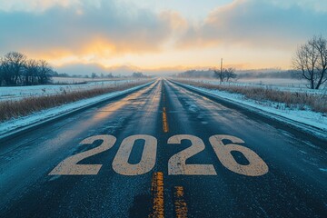 A cinematic wide shot of an endless highway stretching toward